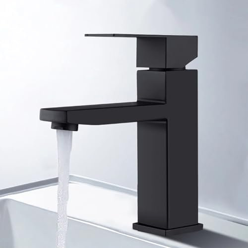 ANMECS Rubinetto Bagno lavabo Nero in Acciaio Inox, Miscelatore Lavabo Bagno, Rubinetto per acqua fredda e calda
