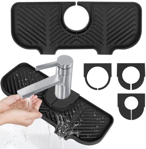 Faucet Splash Guard Mat, Foldable Silicone Sink Mat with 3 Sizes (3/4/5cm) for All Faucets, Tilted Quick Dry Design, Anti-Splash Countertop Protector for Kitchen and Bathroom