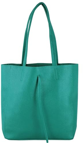 modamoda de - T253 - Ital. Henkeltasche mit Innentasche aus Leder, Farbe:Türkisblau