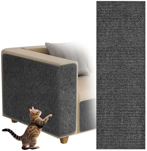 ZoneYan Selbstklebend Kratzteppich Katze, 30 x 100cm Kratzmatte Zuschneidbar, Kratzbretter Wand, Kratzschutz Sofa (Dunkelgrau)
