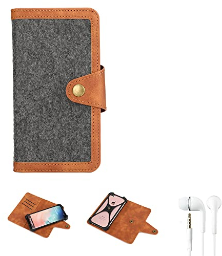 K-S-Trade Qualitativ & Innovativ Handyhülle + Kopfhörer Für BLU G40 Schutzhülle Filzhülle Kunstleder Dunkelgrau Braun (1x)