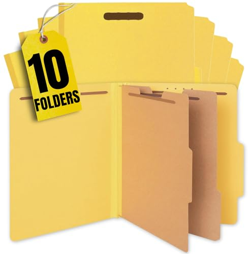 1InTheOffice Klassifizierungsmappen, 2 Trennblätter, Pressbrett, Briefgröße, 6 Verschlüsse, Gelb, 10 Stück