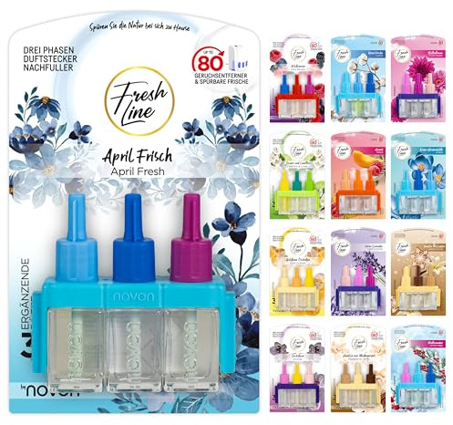 FRESH LINE® Duftstecker Nachfüller 1er Pack (3x7ml) – 3-Phasen-Wechsel – komp. zu 3VOLUTION – Lufterfrischer – 6 Düfte: Wildbeeren, Jasmin Limetten, Aprilfrisch, Goldene Orchidee, Vanille, Orchideen