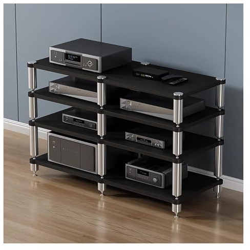 HDYZJQ Entertainment Center Audio Media Console Shelf, AV Component Media Stand Stereo Cabinet, Display Stand for Radio Stereo TV Accessories Game Console(Black)