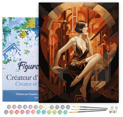 Figured'Art Peinture par Numéro Adulte avec Cadre Femme assise Art Déco - Activité Manuelle Kit de Loisir Créatif DIY Numéro d'Art Complet - 40x50cm toile tendue sur châssis