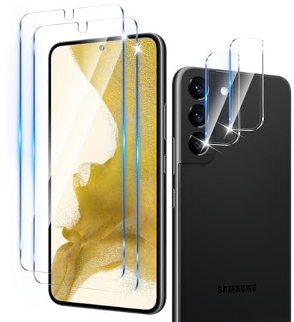 LZAYN 2 Pack Screen Protector Compatible with Samsung Galaxy S22 5G,2 Tempered Glass with 2 Camera Lens Protector, High Transparency, 9H Scratch-proof, Bubble Free, Case Compatible, Easy Installation
