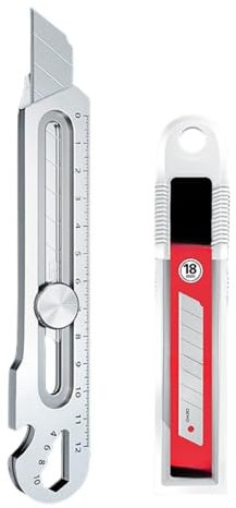 Cutter Professionnel Retractable Kit, Couteau utilitaire Lourd à Usage Multiple 18MM, Acier Inox Couteau Utilitaire Polyvalent et Robuste, pour Maison, École, Bureau