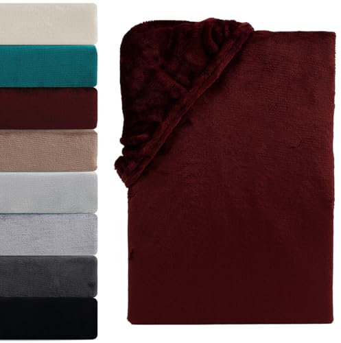 Visaggio Cashmere Touch Plüsch Spannbettlaken Premium Flauschiges Winter Nicky Teddyplüsch Spannbetttuch Bettlaken 140x200-160x200 cm Bordeaux