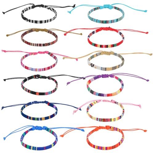 Prasacco Lot de 12 bracelets tressés bohème - Bracelets tressés - Bracelets de cheville - Bracelets d'amitié pour femmes, hommes et adolescents