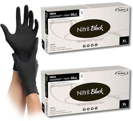 ANCEVIA Set Maimed Nitrilhandschuhe Schwarz (Größe XL) 2er Pack - 2x100 Stück medizinische Einweghandschuhe latexfrei - Premium Einmalhandschuhe puderfrei für Medizin, Tattoo & Lebensmittel
