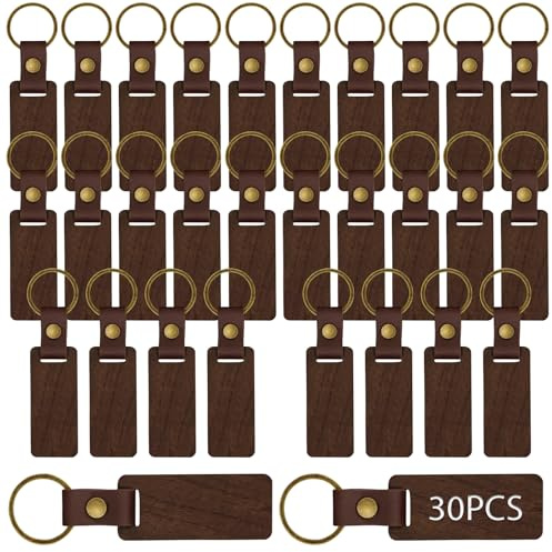 WANDGU Wooden Keyrings: 30 Pieces Wooden DIY Keyrings, Natural Customized Blank Wood Engraving Keyrings, Wooden Pendant for DIY, Engraving, Painting, Birthday, Holz, Porte-Clés en Bois