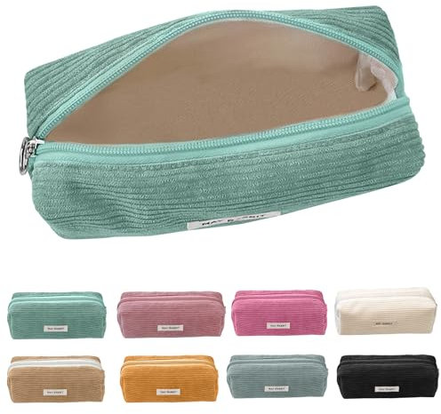 Electri-HQ Pencil Case，8 Farben zur Wahl，Mäppchen Cord-Stoff,Federmäppchen Milchig Grau für Mädchen Teenager, Federtasche Stiftetasche Stiftemappe Pencil Case Schulmäppchen für Schule, Büro (Grün)