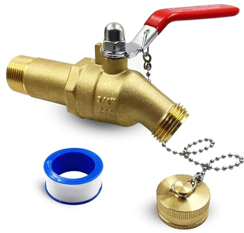 Upgrade Water Heater Drain/Flush Ball valve kit, Full-Port Valves 3/4MIP x 3/4 Male GHT Connection to Hot Water Heater Tank, 2 inch Shank, 180 degree Handle with Chain, Cap and Thread Tape