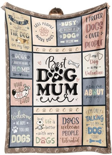 Weihnachts-Hunde-Mama-Geschenke – Decke mit Aufschrift Best Dog Mum Ever, lustiges Geschenk für Hundeliebhaber, gemütliches Hundegeschenk für Frauen, Hundebesitzer, Hundemotiv-Geschenkdecke für