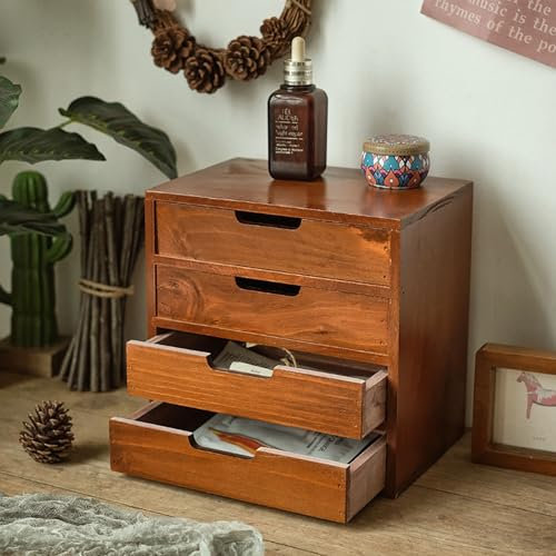 JYBBST Schmuckschatulle, Schmuckkästchen Aus Holz Für Damen, Schmuck Organizer Im Landhausstil,Organizer-Box Mit 4 Schubladen Für Schmuck, Halsketten, Ringe, Aufbewahrungsbox