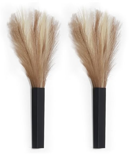 Pretty Jolly Boho Wall Decor Pampas Metal Planter Modern Home Vase,Artificial Flowers Indoor Wall Sculpture for Living Room, Bedroom Beige Coffee Set of 2 Black