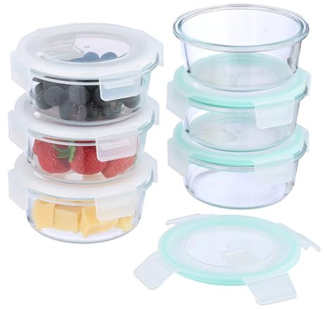 Relaxdays Fiambreras de Cristal con Tapa, Set de 6, 400 ml, Recipientes Herméticos, Cierre de Plástico, Transparente, Silicona, Vidrio