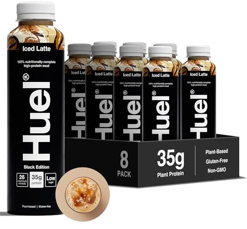 Huel Black Edition Drink Milchkaffee, proteinreiche Trinkmahlzeit für unterwegs - 12 x 500 ml - 35 g Protein, Reich an Vitamin D, gesunden Fettsäuren & Kalzium, Plant-based, 3 € Pfand