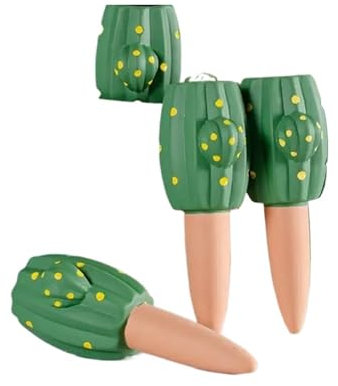 EXKURPOO Boules d'arrosage pour Plantes Lot de 4 piquets d'arrosage en Terre Cuite en Forme de Cactus, arroseurs automatiques for Plantes, Pointes d'arrosage en Argile