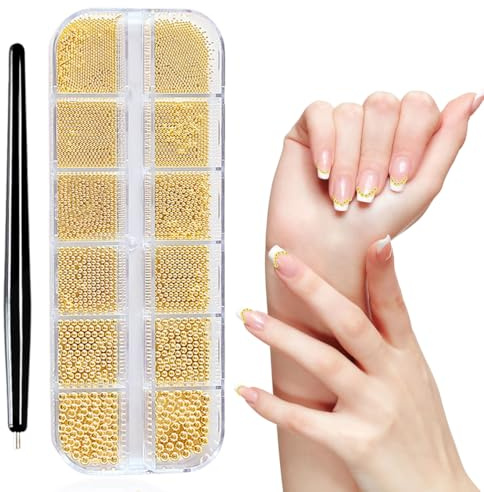 UZEXYO 1 Boxe caviar beads for nails,nail jewellery,golden nail pendant, nail caviar beads,for DIY nail art,nail beads for nail art accessories with a nail pen
