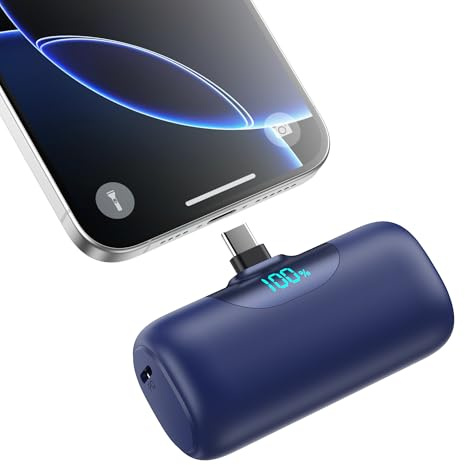 Power Bank USB C 5500 mAh, Mini Power Bank Small But Strong 20 W PD 4.0 A Fast Charging Portable External Battery with LED Display Compatible with iPhone 16/15, Samsung S24/23 (D-Blue, 5500 mAh)