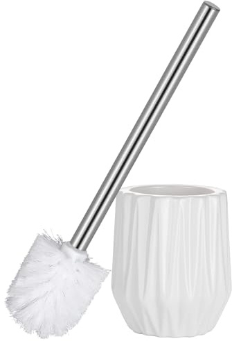 ASKLUND Klobürste Toilettenbürste WC Bürste WC Garnitur mit Halter aus Keramik Edelstahl Diamantform Weiß