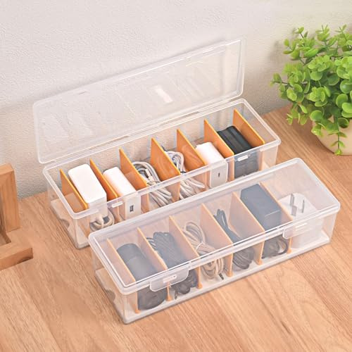MumdoYAL 2 Stück Transparent Kabel Organizer Gibt 7 Herausnehmbare Trennwände, Kabelorganizer Box, Kabel Aufbewahrungsbox, Ladekabel Organizer, Für Datenkabel, Ladegeräte Und Kopfhörer