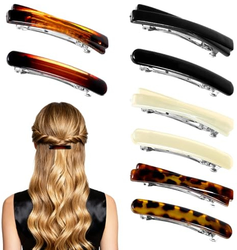 Nogeqi 8 Stück Französisch Haarspangen Damen Dünnes Haar 6.5cm Französische Haarspange Automatischer Kleine Haarspangen Damen Klein French Barrette Hair Clip Vintage für Frauen Mädchen