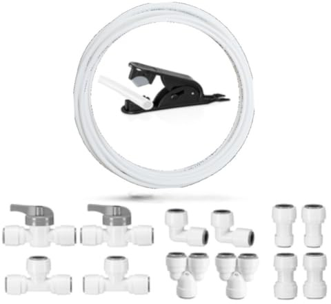 14-teiliges 3/8 Zoll Wasserleitungsarmatur-Set für RO-Umkehrosmoseanlagen, inklusive Quick Connect T/Y/L Armaturen, Kugelhahn, Rohr und Cutter