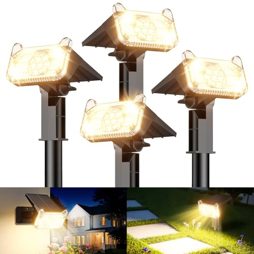 GEARLITE Solarlampen für Außen Garten 4Pack, 6500K Warmweiß Solar Strahler mit 68 LED Auto On/Off, IP65 Wasserdicht Gartenleuchten, 2 Helligkeitsmodi Solarleuchten für Außen Garten, Hof, Gehweg, Bäume