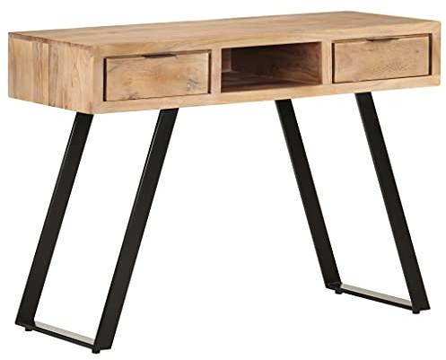 XHNIFBN Schreibtisch 107x45x79 cm Akazie Holz Industrial Computertisch mit 2 Schubladen & Stahlgestell Robust Langlebig Modernes Design für Home Office Wohnzimmer Büro