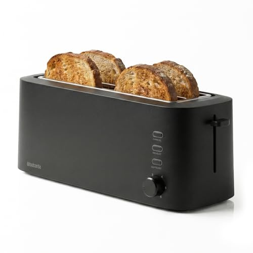 Brabantia Toaster, Doppel-langschlitz-Röstschachte, 8 bräuningsstufen, Krümelschublade, Schwarz, BBEK1028
