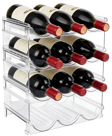 XHYASD Flaschenorganizer 4 Ebenen 12 Flaschen Kühlschrank Transparent | Acryl, 4 Etagen, für 12 Flaschen, rutschfest, für Kühlschrank Schrank Arbeitsplatte
