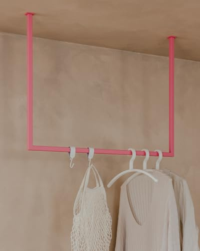 Metallbude Kleiderstange Rubi Pink Lemonade - Eckige Garderobe mit Deckenmontage - Decken Kleiderstange - Kratz-, Stoß- & Schlagfest - 60x120 cm