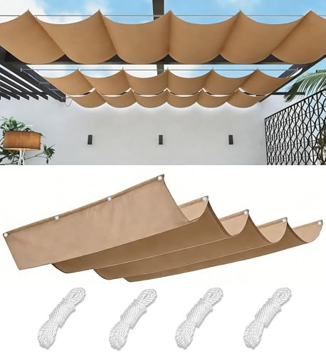 Einziehbar Welle Sonnensegel Verstellbar Wellenmarkise Sonnenschutz Wasserdicht Schattenabdeckung Outdoor Balkon Pergola UV-Beständig Segeltuch Markise für Terrasse Garten 3x5M Khaki