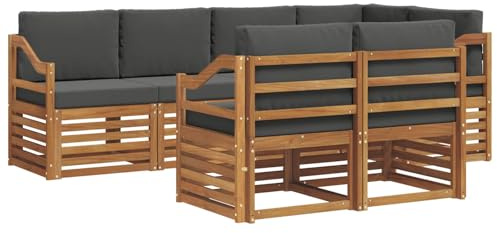 vidaXL Sofagarnituren 7 pcs Natur und Anthrazit Massivholz Akazie, Garten-Sofa, modernes Outdoor-Sofa, langlebige Lounge, Bequeme Terassensitze für Dein Wohnzimmer