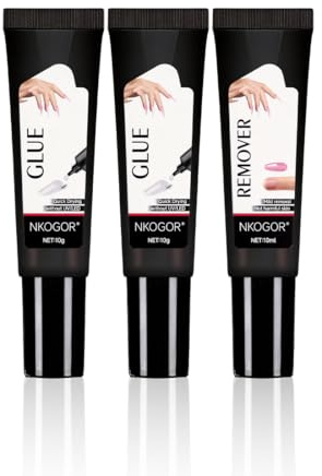 AOWVUTS Colla e Solvente Unghie Finte, Colla e Rimozione per Unghie Press-on, Extra Forte Colla Gel, Rimuovi Colla Unghie Finte, Lampada UV Non Necessaria, Asciugatura Rapida, Kit Di Lunga Durata (3)