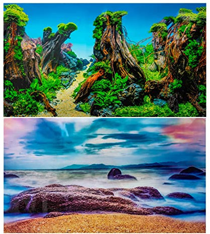 Hidom Aquarium Fish Tank Background Picture décor Poster Double Sided - Height 24 / 60cm - Two Scenic Pictures displaying Aquatic Backdrops - Length 6 FT / 183cm