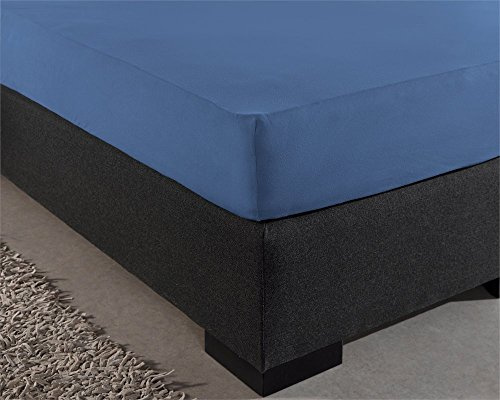 Sleeptime Spannbettlaken 100% Baumwolle - Bettlaken fur Standard Matratzen bis 30cm - Feuchtigkeit absorbierend und temperaturausgleichend - Blau - 160 x 220 cm