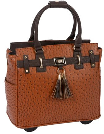 JKM & Company Rolling Laptop Bag for Women | Designer Wheeled Briefcase | Fits 13-17 Laptops | Office Travel Computer Case, Brown, 15.5” H x 10” W/D x 16.5” L, Rolling Laptop Bag