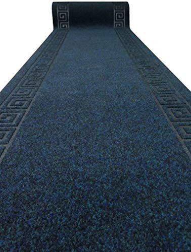 Grek Tappeto passatoia Inca Larga 68 cm al Metro Corsia Ingresso in Moquette con Antiscivolo, per casa o Negozio. - Blu