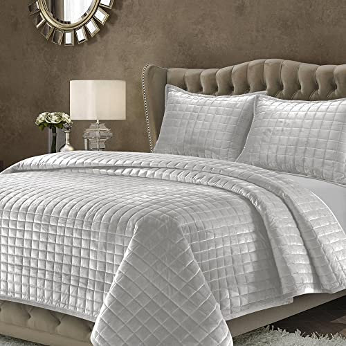 Tribeca Living Luxuriöses Samt-Bettwäsche-Set, Queen-Size-Größe, 260 g/m², superweich, Samt, übergroßes Bettdecken-Set, Boxstich, Premium-Tagesdecke, Decke für alle Jahreszeiten, mit 2 Kissenbezügen