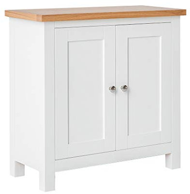 Farrow White Small Floor Cabinet | Roseland Furniture Contemporary Painted Solid Wooden 2 Door Storage Cupboard with Shelf for Bathroom, Living Room, Kitchen, Dining Room, Hallway, Fully Assembled