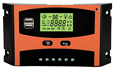 Solar Charge Controller, 12V 24V 30A/ 40A/ 50A/ 60A MPPT USB Solar Panel Regulador, Solar Panel Battery Controller Intelligent Regulator with LCD Display (30A)