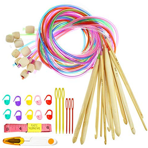 Aweisile Tunesische Häkelnadel 12 Stück 3-10mm Bambus Nadel Afghan Tunesische Häkelnadel Set Bambus Nadel Tunesische Bambus Afghanische Häkelnadel Häkelnadeln mit Werkzeugset