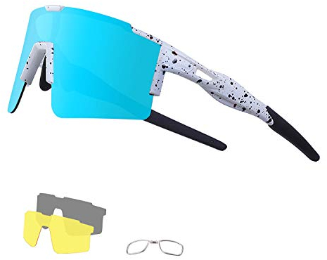 DUDUKING Sportbrille Fahrradbrille Sonnenbrille für Herren und Damen mit 3 Wechselobjektiven TR90 UV402 Schutz Windschutz Radsportbrille für Outdooraktivitäten Autofahren Fischen Laufen Wandern