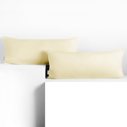 DecoKing 2 Kissenbezüge 40x120 cm Jersey 100% gekämmte Baumwolle Reißverschluss Creme Amber