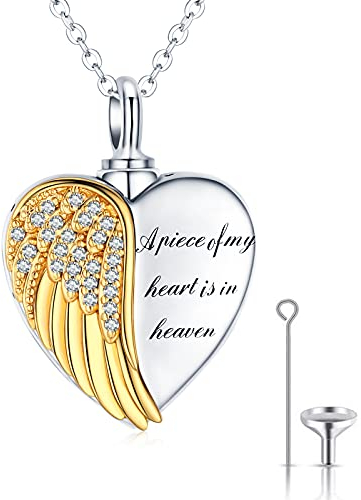 CHENGHONG Ashes Jewellery 925 Sterling Silver Gold Angel Wing Pendant Urn Necklaces for Ashes Keepsake Cremation Jewellery for Ashes Memory Gifts for Mum Dad Women Dog Pet