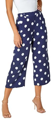 Roman Originals Culotte Trousers for Women UK - Ladies Wide Leg Cropped Pants Tie Detail Bottoms Vintage Retro Smart Flared Slimming High Waist 1940s Party Regular