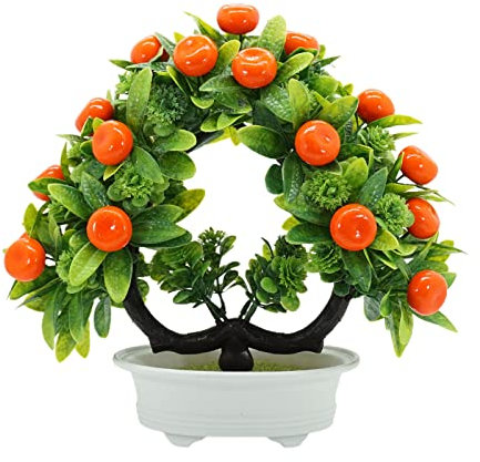 DEDEMCO Künstlicher Orangenbaum, Bonsai-Pflanze, 27,9 cm, künstliche Obstbaum-Pflanze, Bonsai, Topfgrün, Orange, Obstbaum, Formschnitt für Zuhause, Garten, Desktop-Dekoration, Requisite